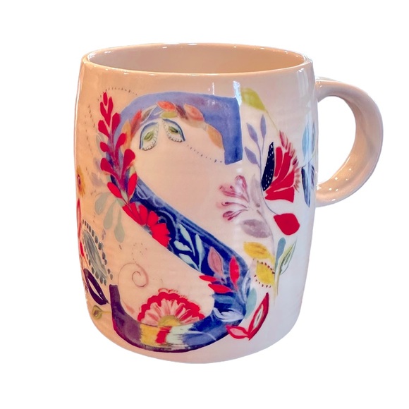 Anthropologie Petal Palette Floral Flowers Monogram S Mug Starla M Halfmann - Picture 1 of 12